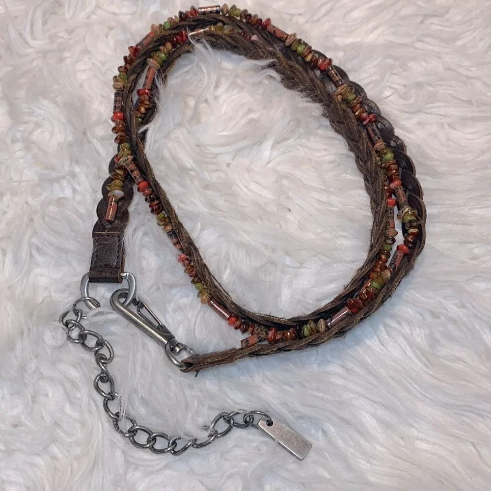 🟢3 for $20——-BEADED Leather belt braided women’s size M/L with 6” chain link